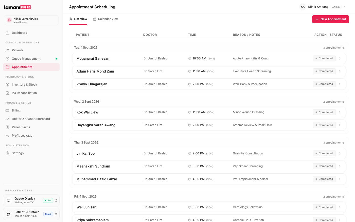 Clinic patient engagement and appointment scheduling management dashboard