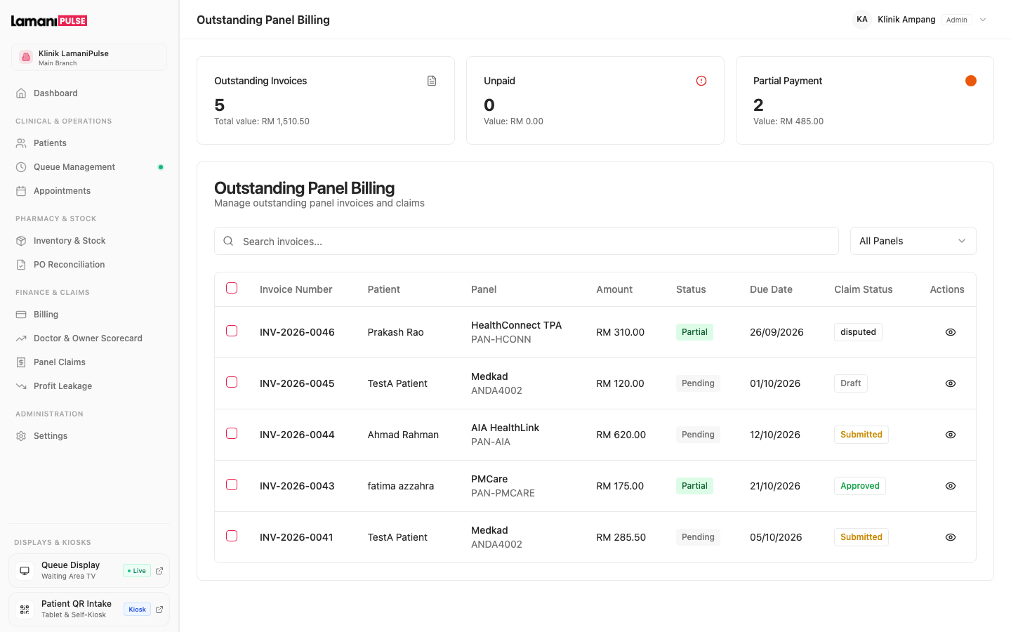 LamaniPulse Outstanding Corporate Panel Billing and Aging Debts Receivables