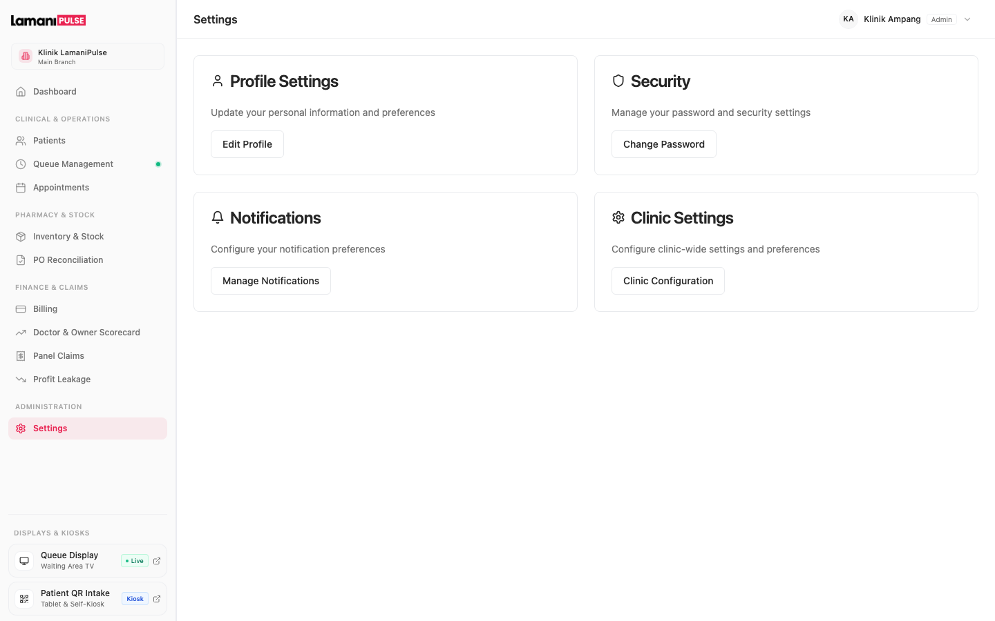 Clinic role-based access control and system user permission settings