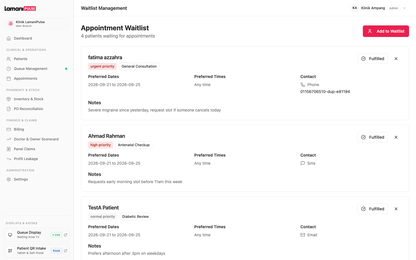 LamaniPulse Automated Patient Waitlist Dispatch and Standby Queue Manager